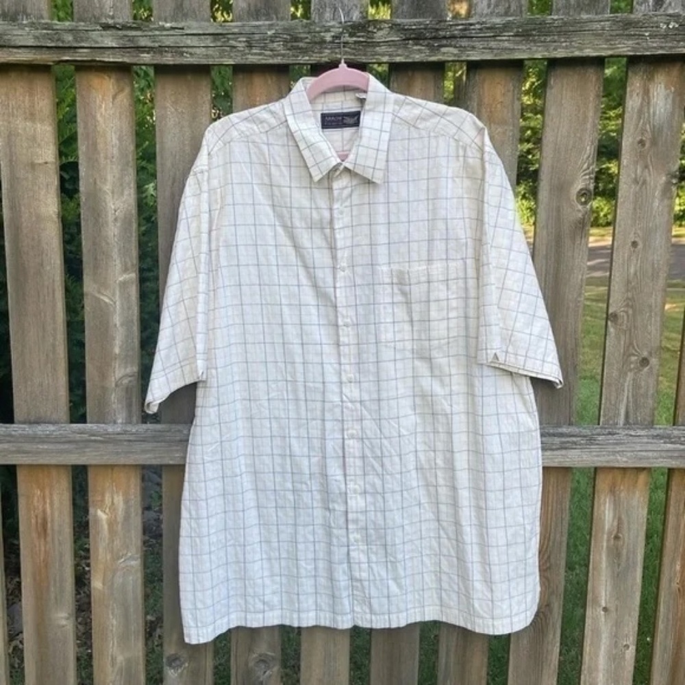 Men’s Arrow Jeans Company Cotton XLT Button-Down Shirt – Cream w/ Yellow & Green